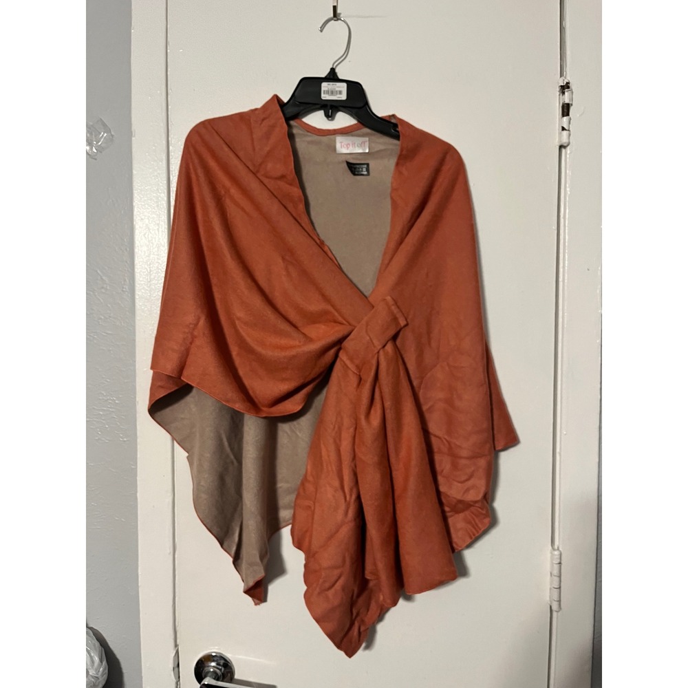 Top It Off Burnt Orange Beige Reversible Viscose Wrap Shawl Scarf One Size